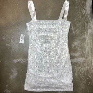 B Darlin Party Hoco Prom Cocktail Dress Sequin Pearl Short NWT 13/14 White